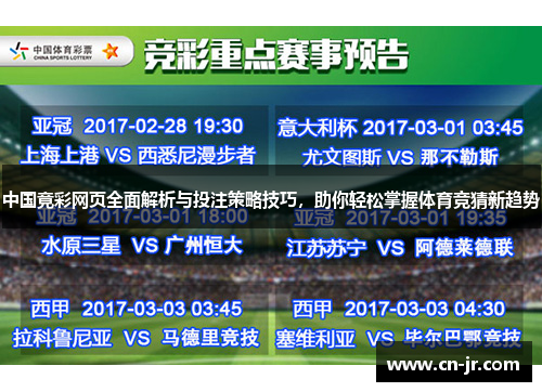 中国竟彩网页全面解析与投注策略技巧，助你轻松掌握体育竞猜新趋势